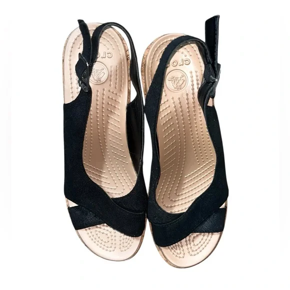 Crocs | A-Leigh Linen Slingback Cork Wrap Wedge Sandal Size 9 - Picture 3 of 7